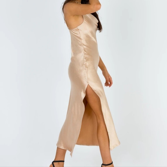 Princess Polly Champagne Zamora Asymmetrical Cowl Satin Maxi Slip Dress 8US - Picture 4 of 5